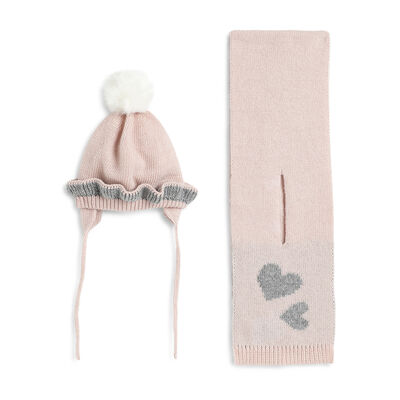 Girls Light Pink Knitted Hat with Scarf